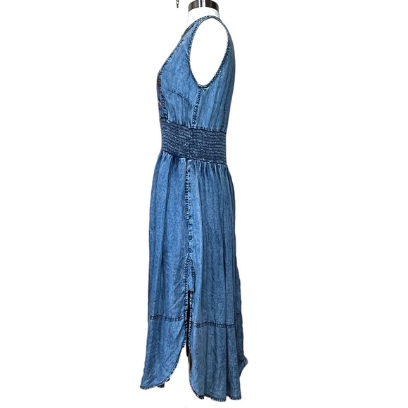 Label Ritu Kumar Denim-look Embroidered Sleeveless Dress- Size 3/ medium - Picture 7 of 11